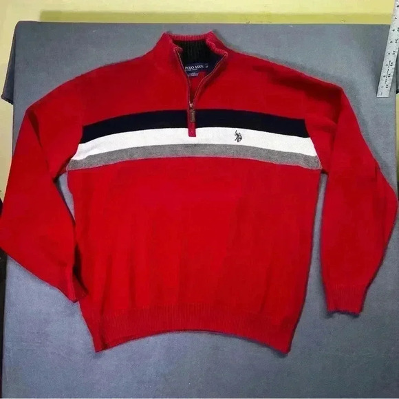 US Polo Assn. Red Navy Colorblock Sweater Cardigan Mens 2XL 100% Cotton 1177 - Picture 1 of 7